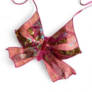 Y2K Pink Sequin Butterfly Top – fairycore rave cami S-L